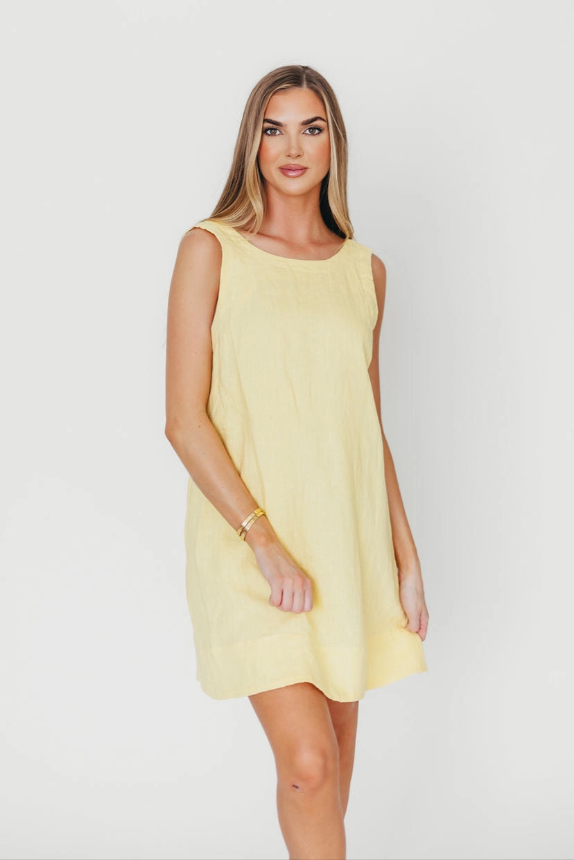 Soft Gradient 100% Linen Florence Mini Woven Dress in Pineapple *Final-Sale*