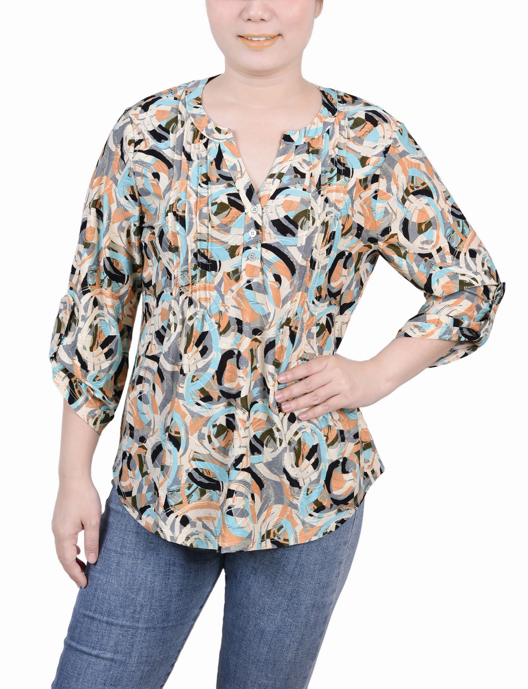 hypoallergenic material 3/4 Roll Tab Pullover Top