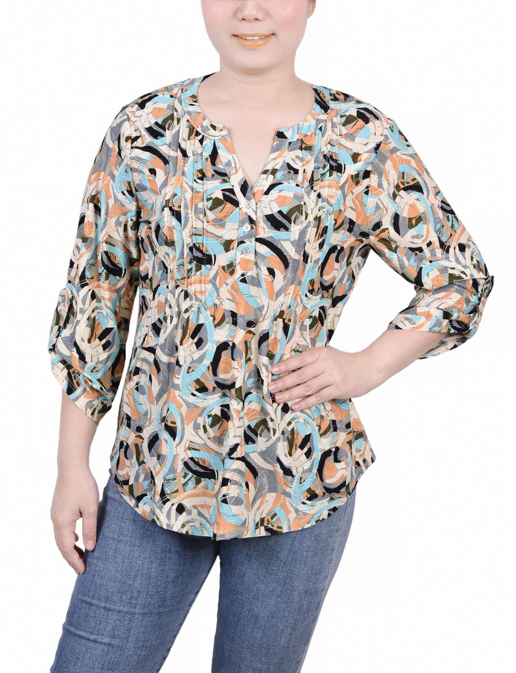 UltraSoftInterior 3/4 Roll Tab Pullover Top