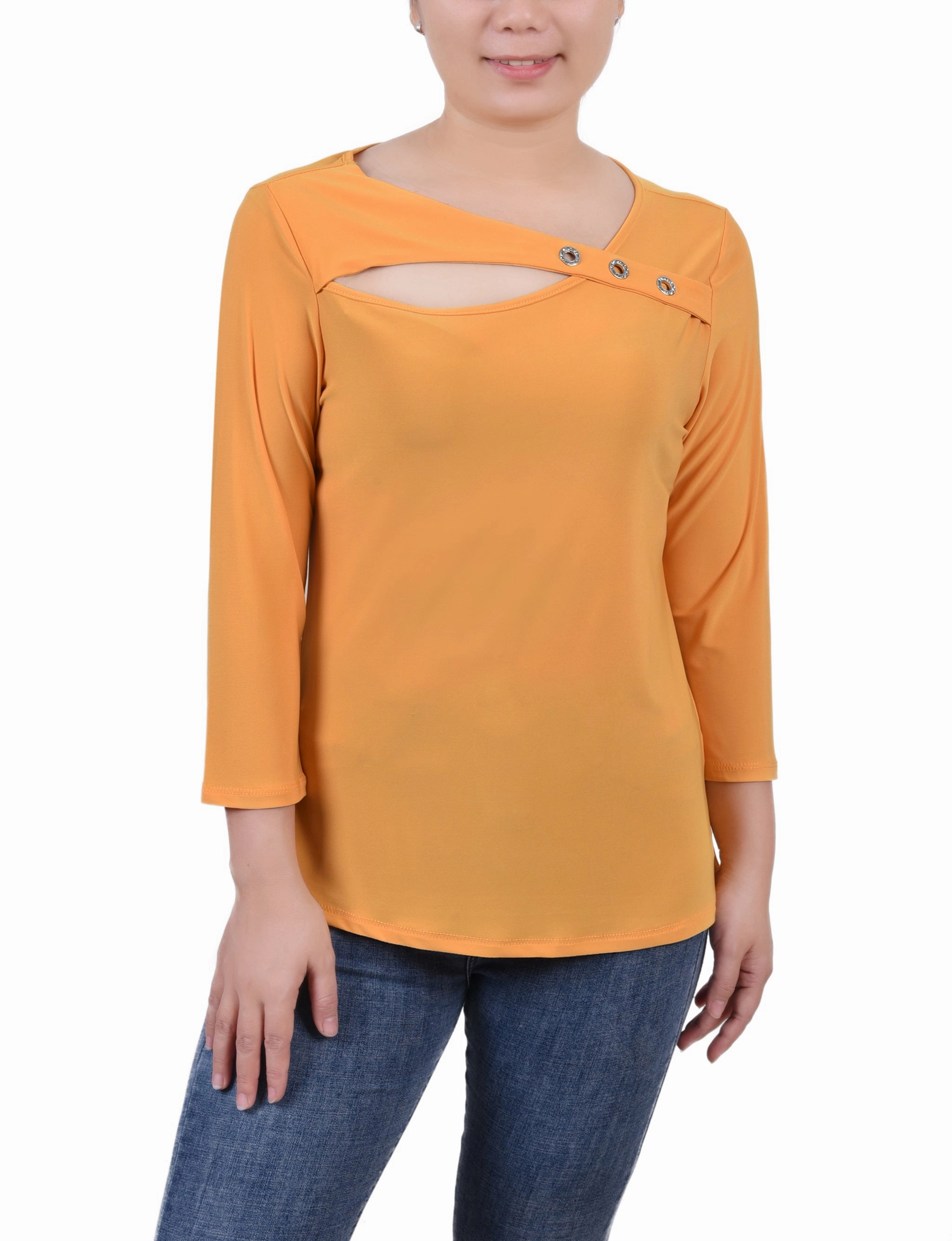3/4 Sleeve Cutout Top CrewNeck Tubular Body Construction