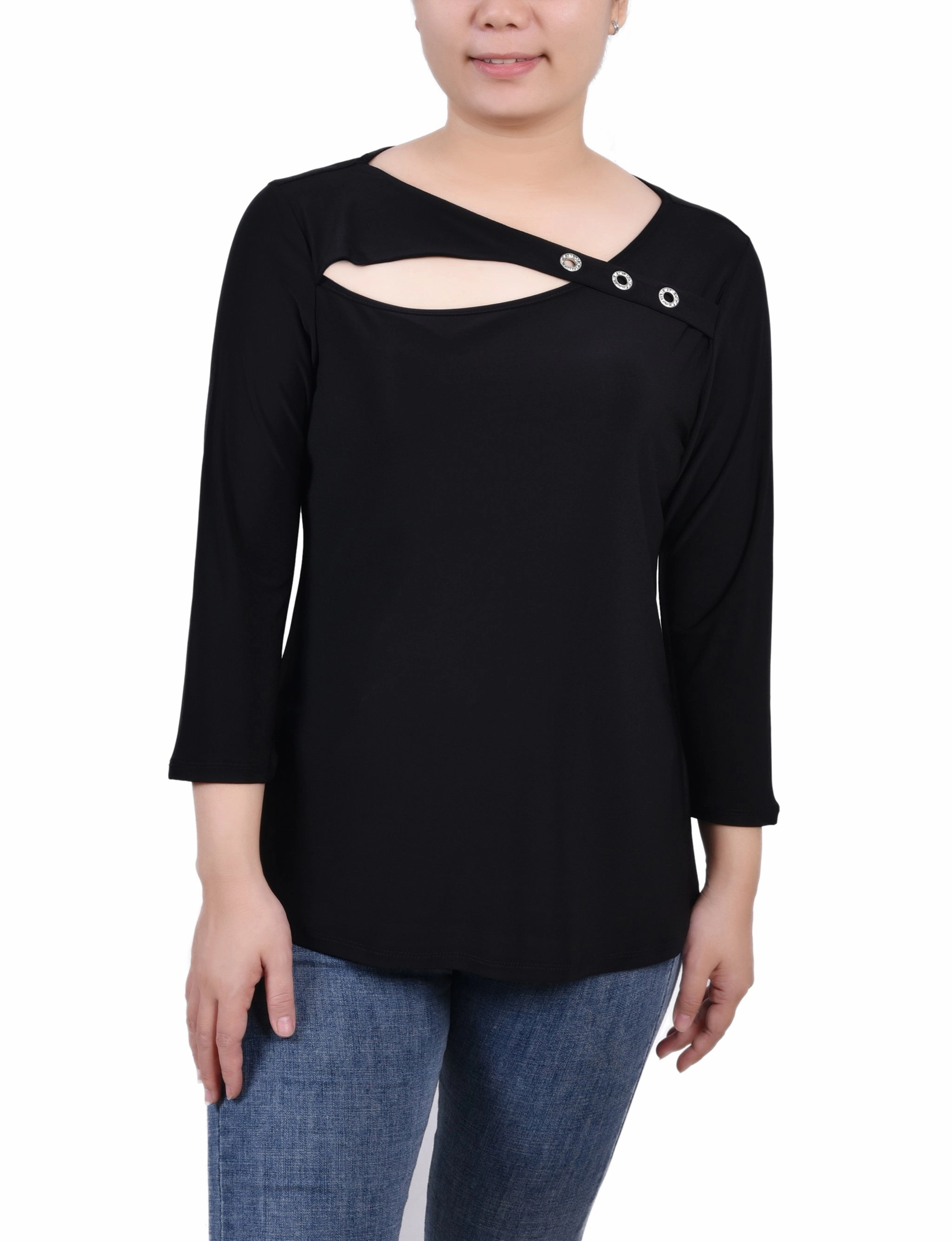 Contoured Side Panels FadeResistant 3/4 Sleeve Cutout Top