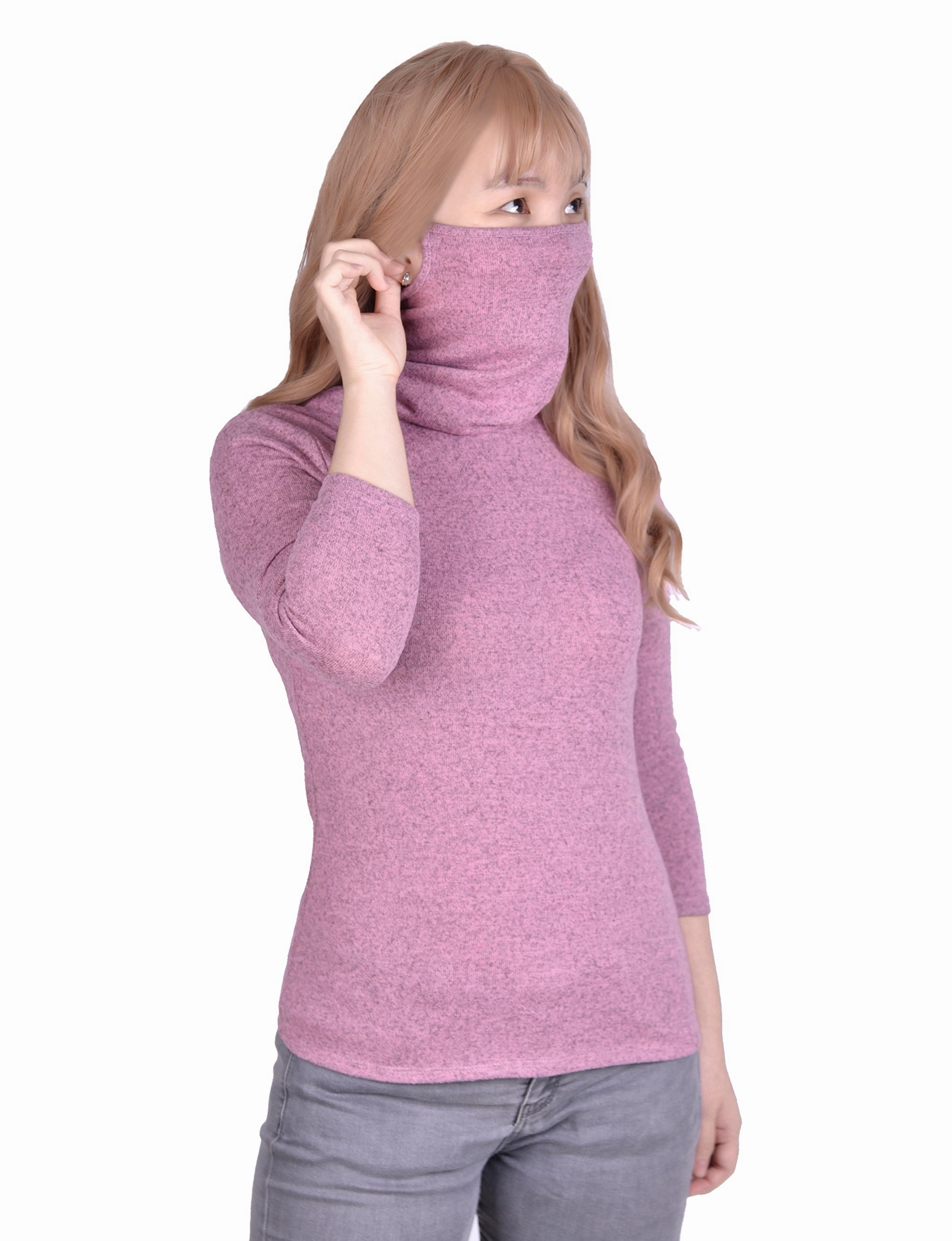 3/4 Sleeve Top With Gaiter Cowl Neck Wool Sweater Simple Dress