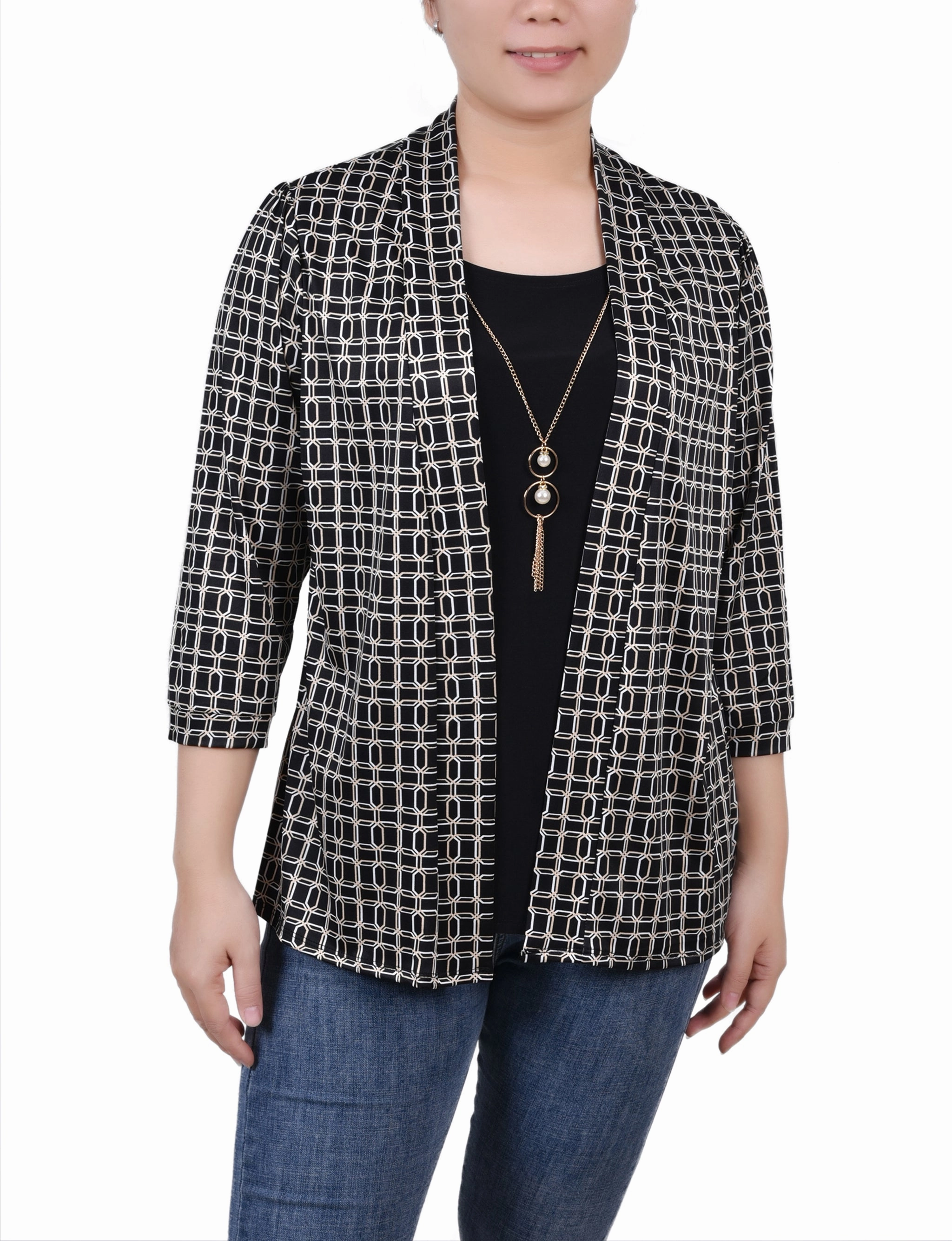 VentilatedMeshPaneling 3/4 Sleeve Two-Fer Top