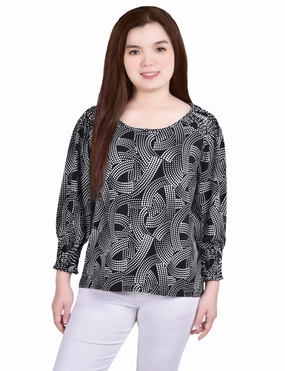 Athletic Look 3/4 Smocked Detail Top