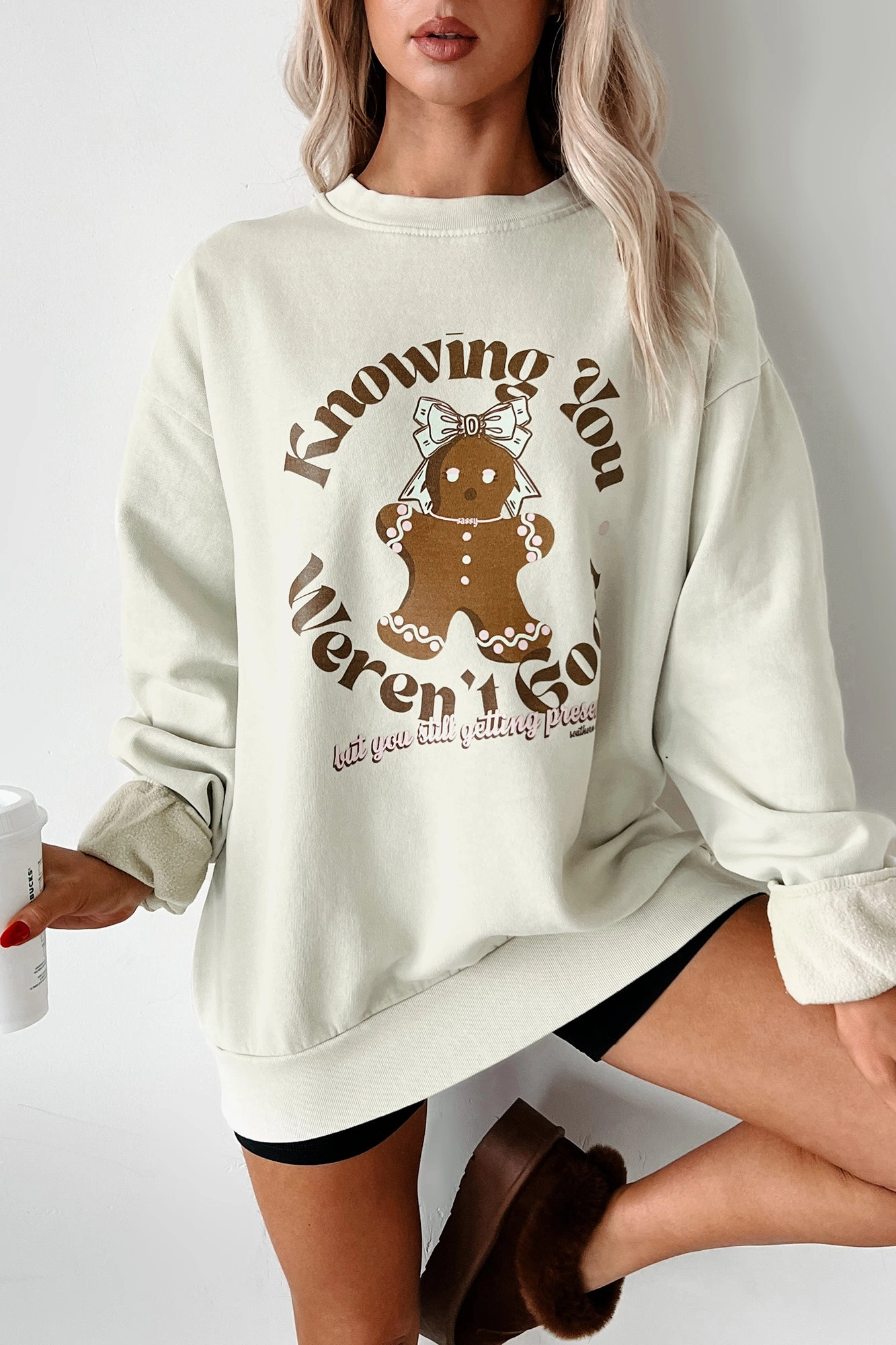 YarnDye Technique Classic Style "Still Getting Presents" Graphic Sweatshirt (Pale Sage)