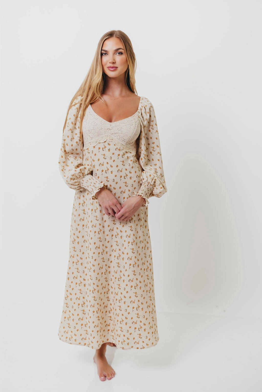 Functional Comfort Daily Comfort Annette Lace Panel Maxi Dress in Vintage Cream