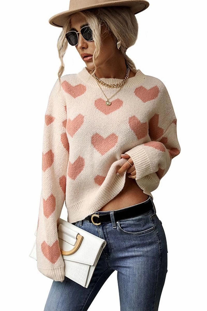 Unstructured Fit HEART PRINTING WARM CUTE SWEATER