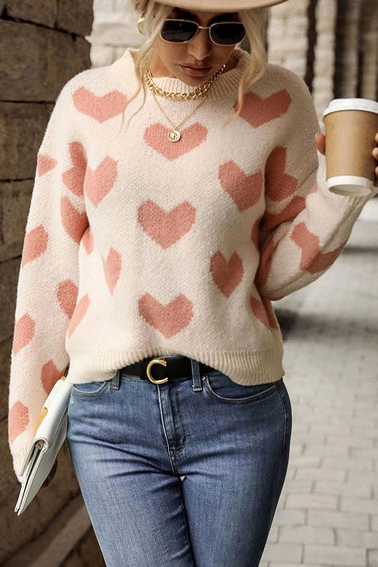 HEART PRINTING WARM CUTE SWEATER Flexible Neckline UltraSoftLining
