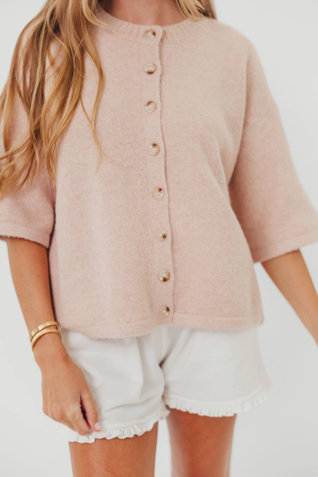 UltraFineMesh Fashionable Look Davina Button-Up Sweater in Ballet