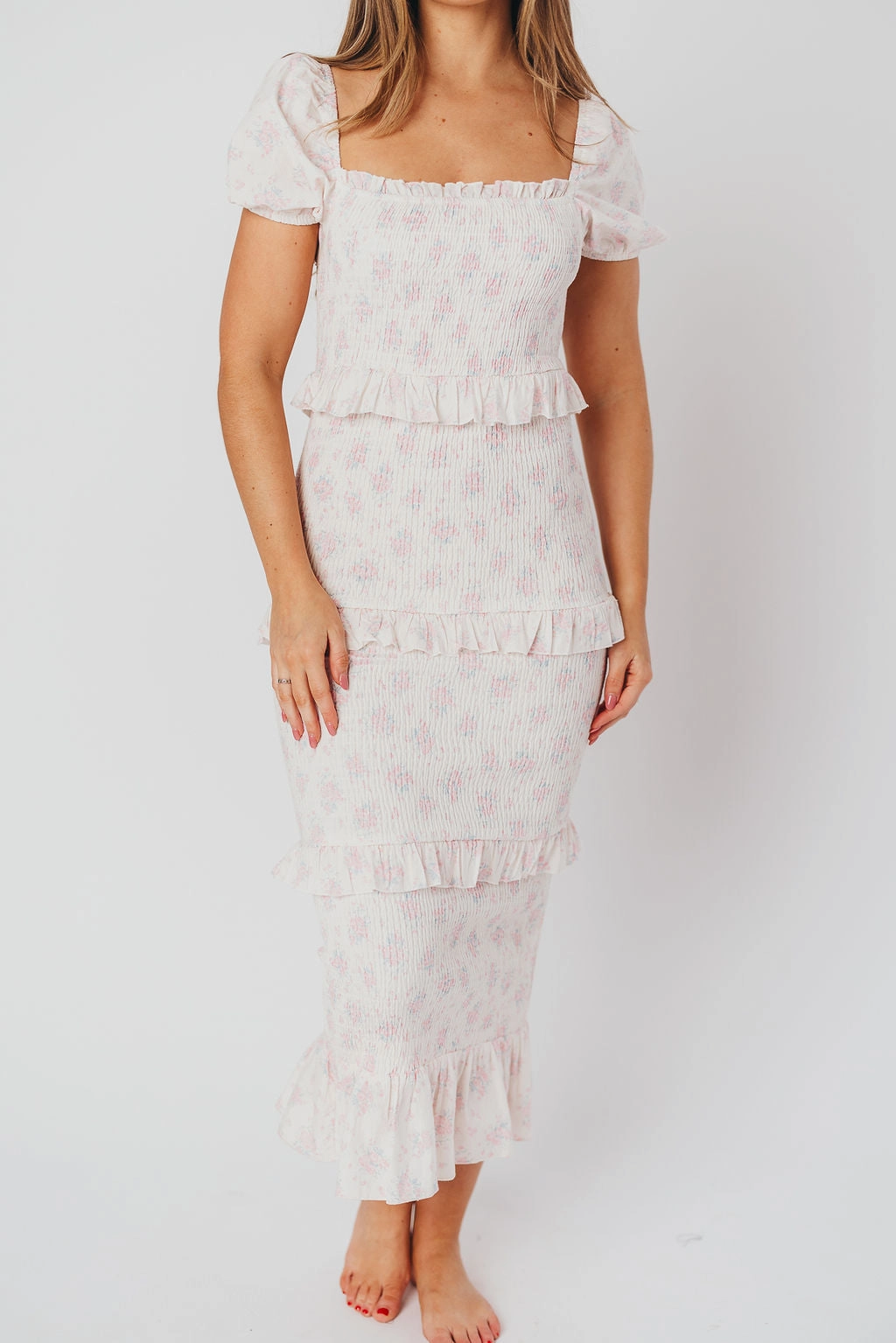 Ada Smocked Dress in Pink Floral- Bump Friendly & Inclusive Sizing (S-3XL) *Final-Sale* Smooth Motion