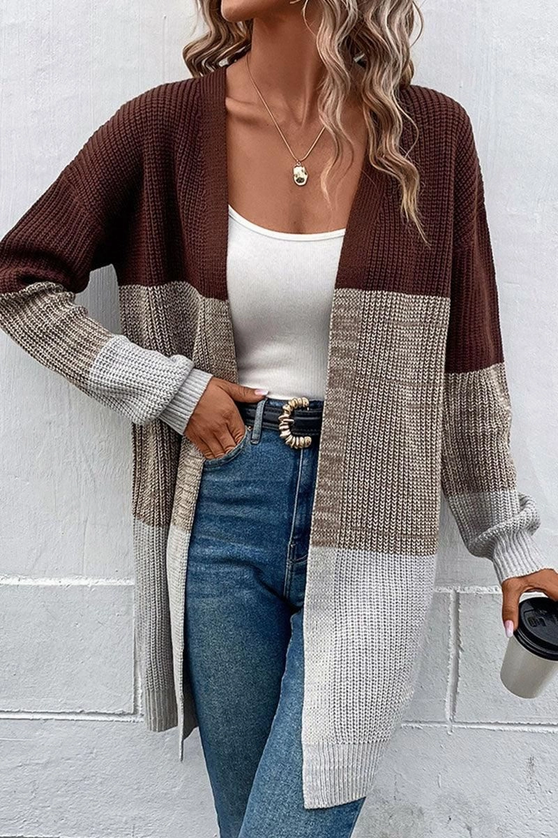 FlexibleKnit LONG SLEEVE COLOR BLOCK CARDIGAN COAT