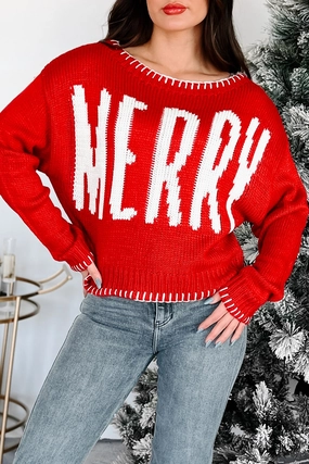 "Merry" As Can Be Holiday Sweater (Red) LightweightMaterial