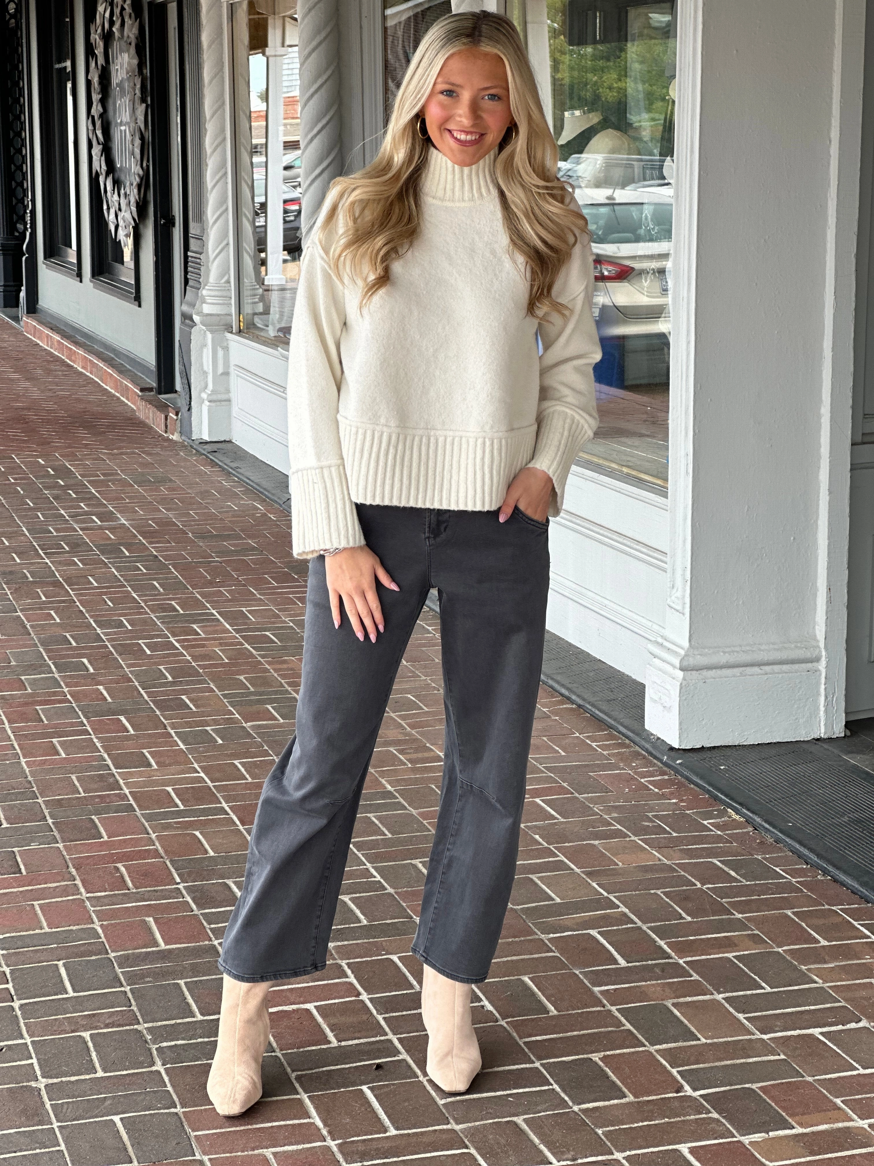 The Thalia Turtleneck Sweater in Ivory Soft Inner Lining EcoFriendlyTexture