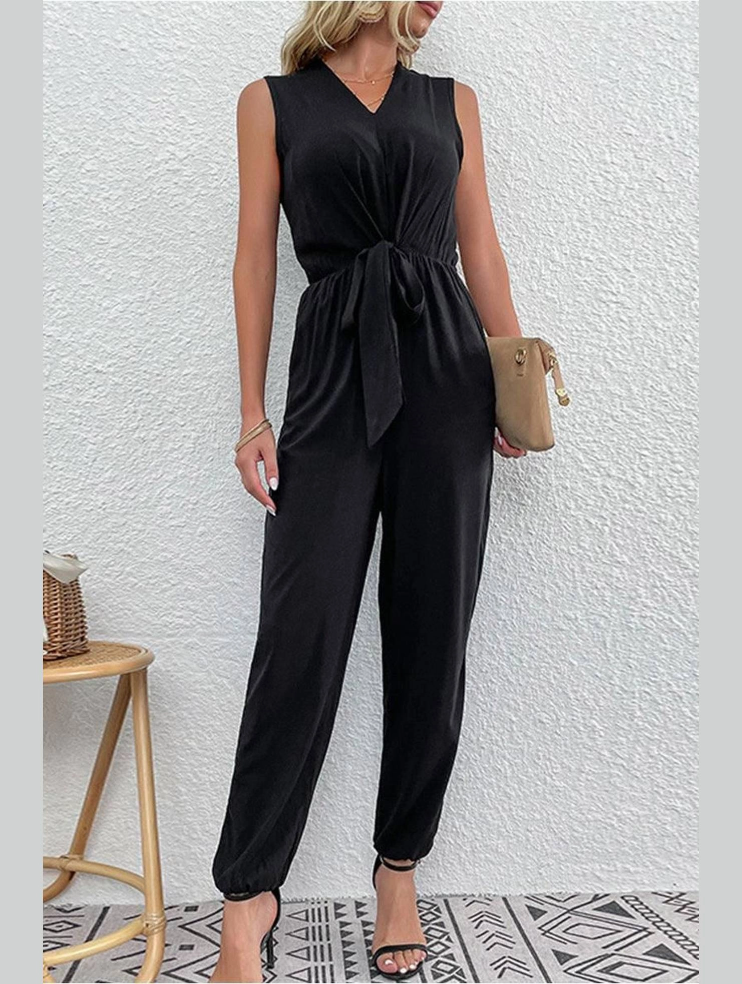 SLEEVELESS V NECK SLIM JUMPSUIT Lightweight Trendy Dance Yoga