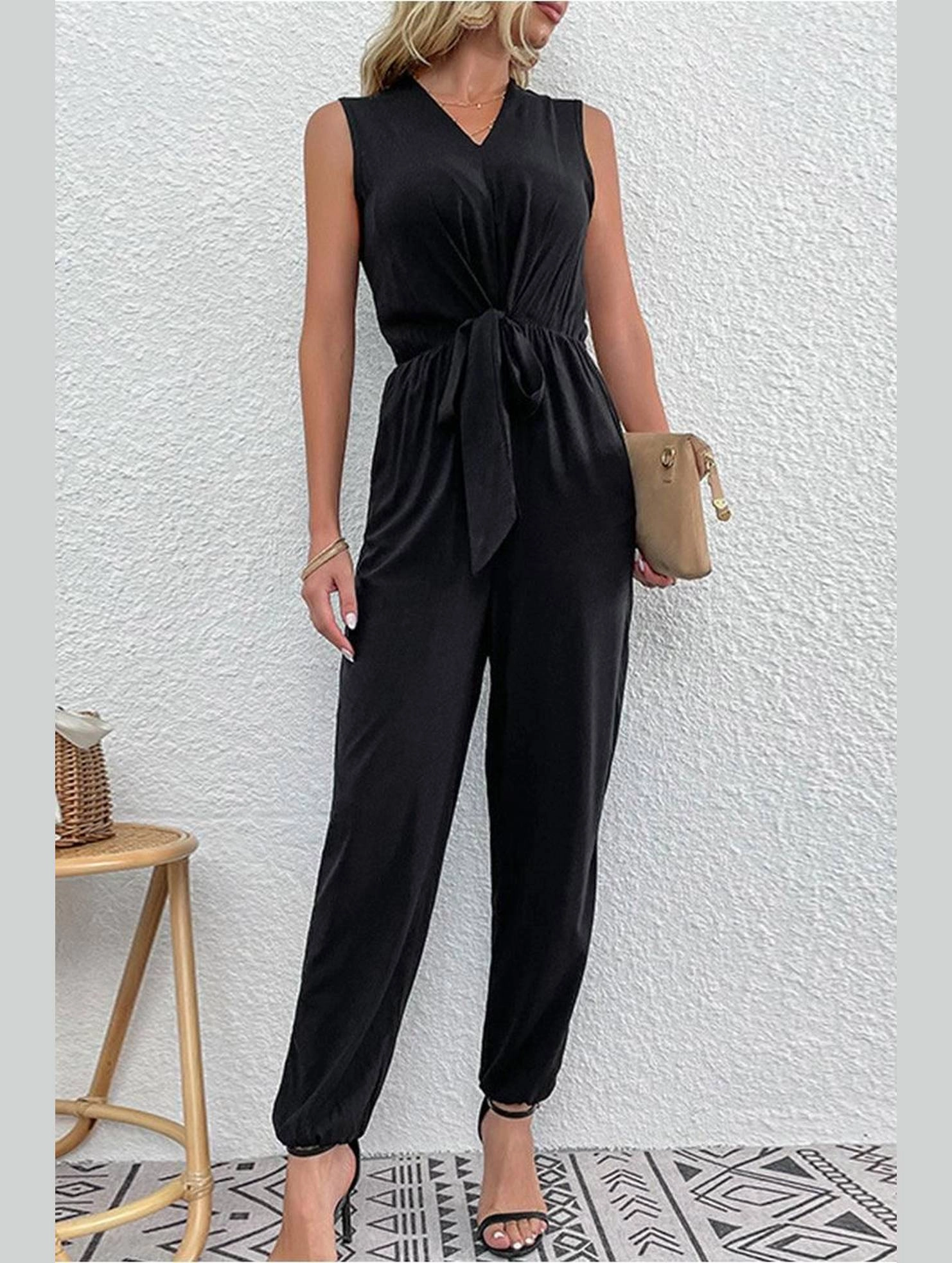 Anti Pilling Fabric SLEEVELESS V NECK SLIM JUMPSUIT