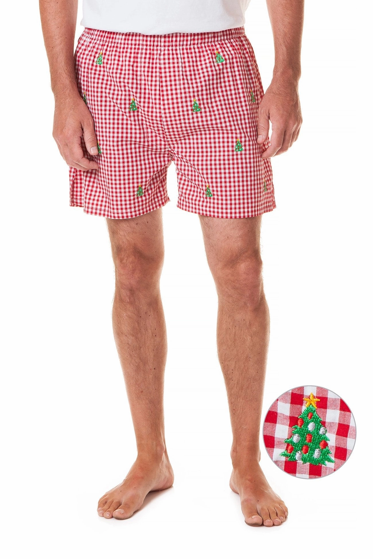 Barefoot Boxer Wide Gingham Red with Christmas Tree Comfy Design Softened Hem