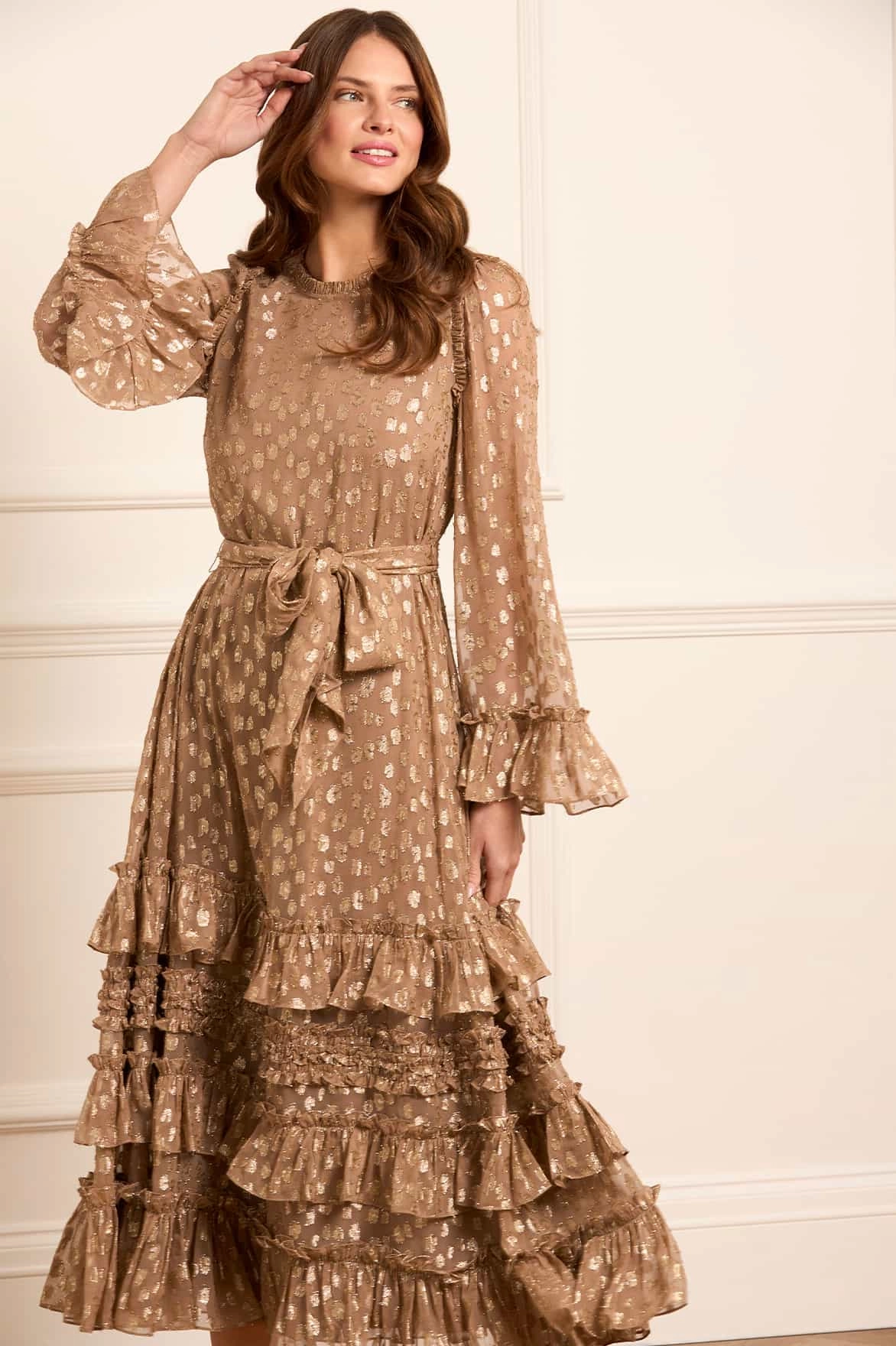 Night Ready Odelle Lurex Round Neck Ankle Gown