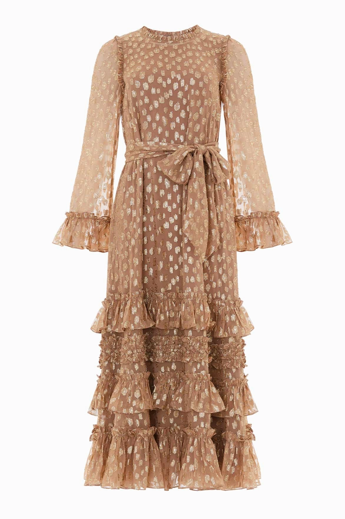 Chic Energy Elegant Wear Odelle Lurex Round Neck Ankle Gown