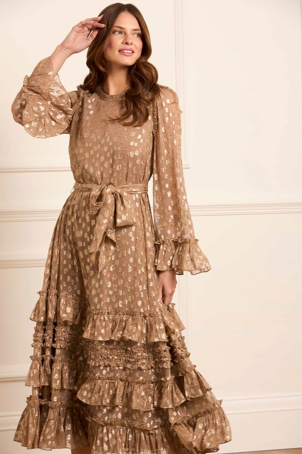 Odelle Lurex Round Neck Ankle Gown Elegant Fabric