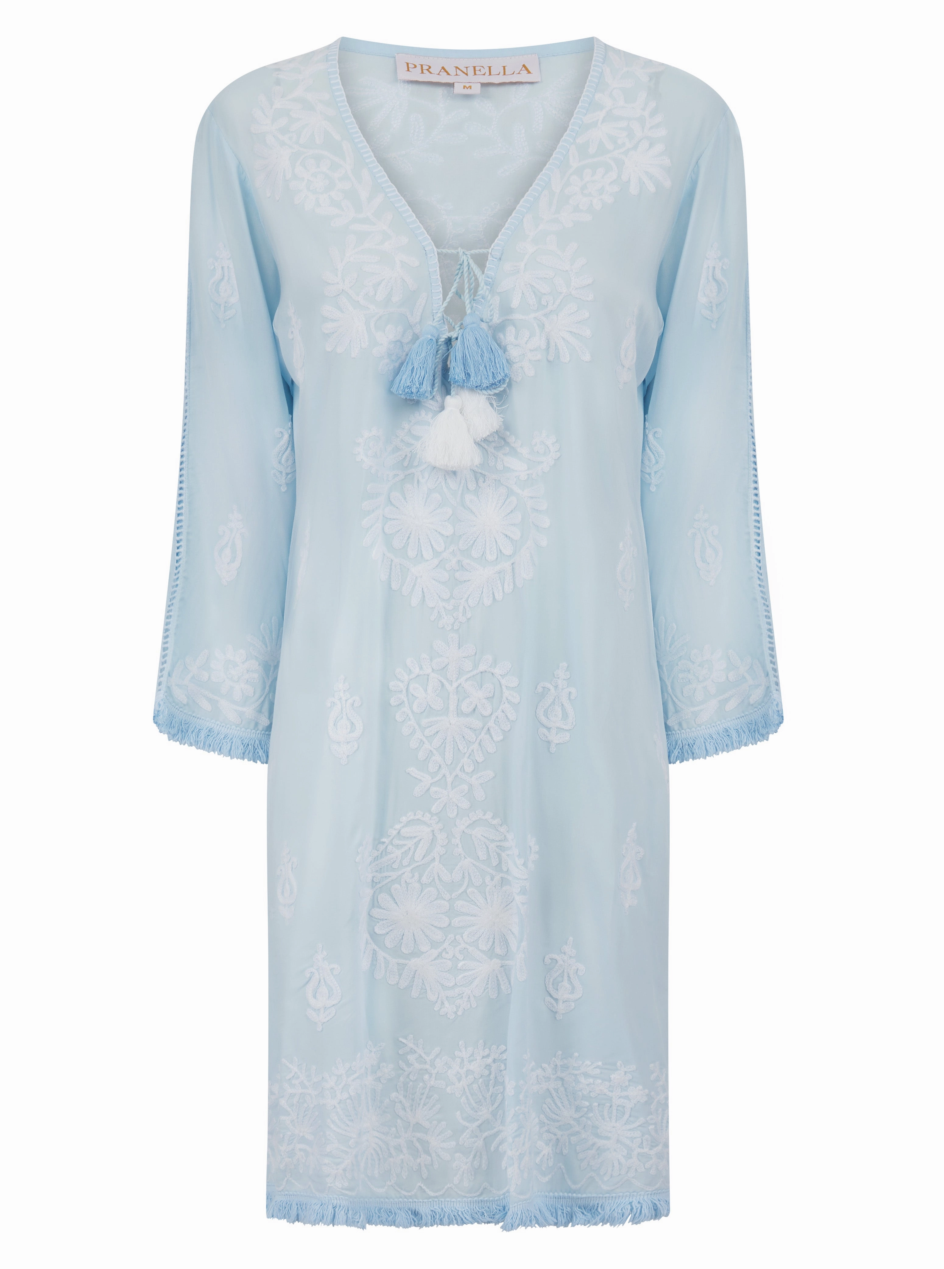 Semi Sheer Aggie Dress Sky Blue/White