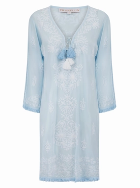 Semi Sheer Aggie Dress Sky Blue/White