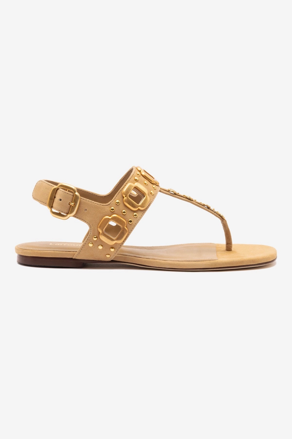 Silent Walk Skin Fresh Milan Studs Thong Sandal In Peanut Suede