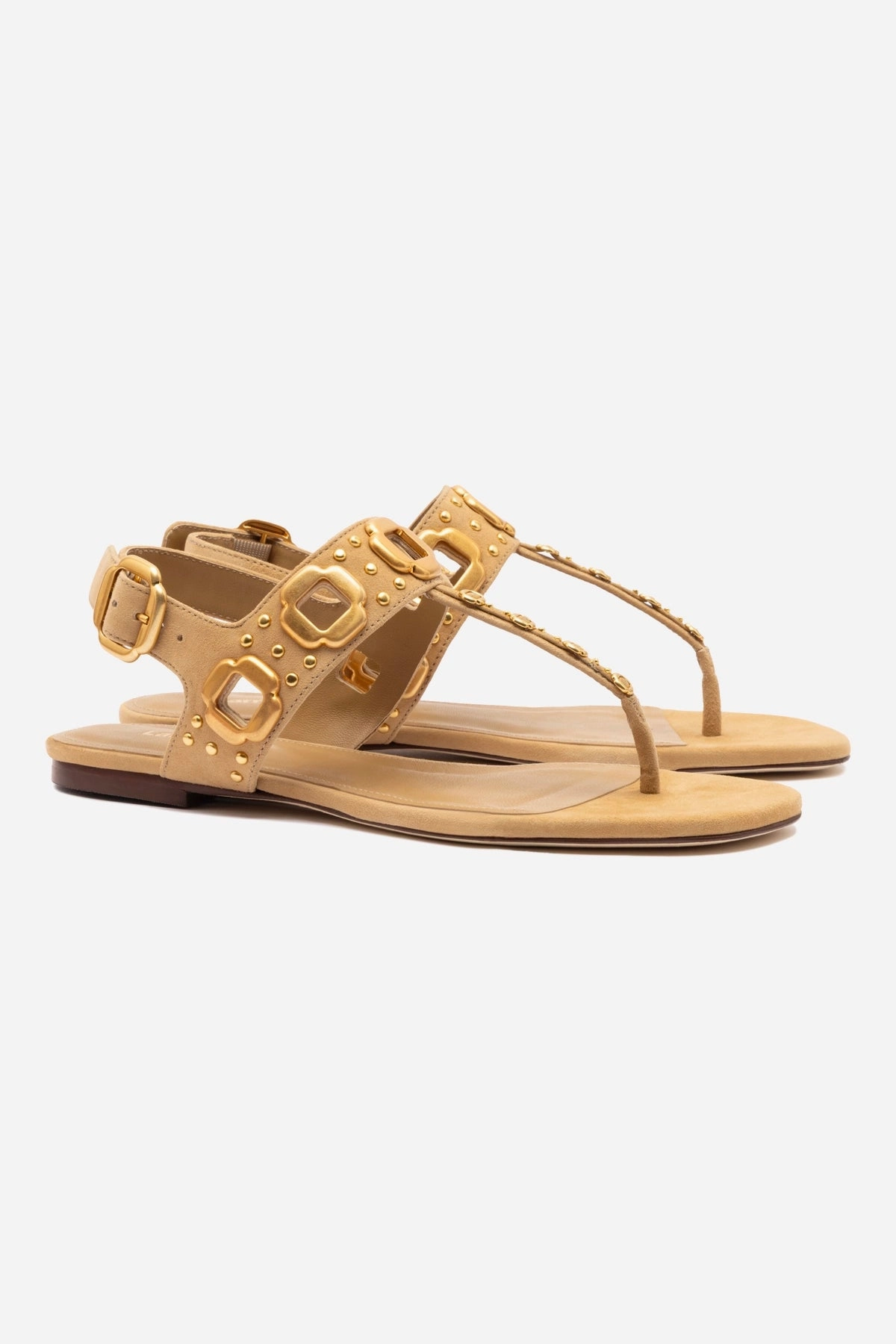 Milan Studs Thong Sandal In Peanut Suede Color Play