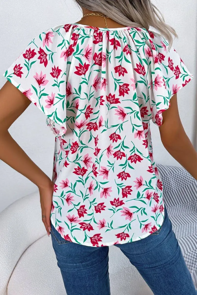 CASUAL LOOSE RUFFLED LACE CHIFFON TOP_CWTSTS0223 Tear Resistant Reinforcement