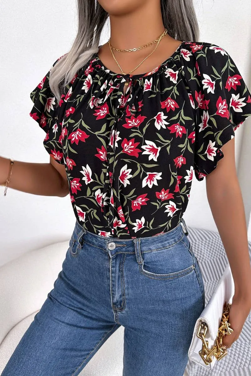 PreWashed CASUAL LOOSE RUFFLED LACE CHIFFON TOP_CWTSTS0223