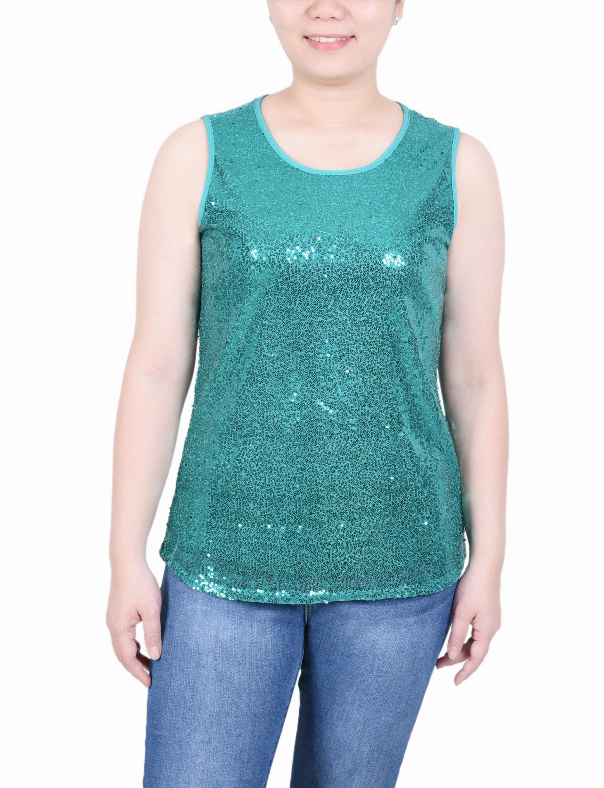 Sleeveless Sequined Tank Top With Combo Banding Tencel Lyocell Fiber DurableZipper