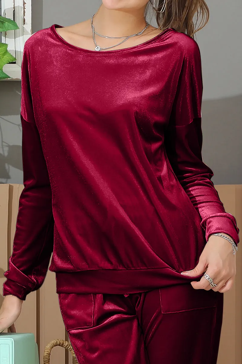 LONG SLEEVE WIDE ROUND NECK VELVET SWEATSHIRT Minimalist Cuff