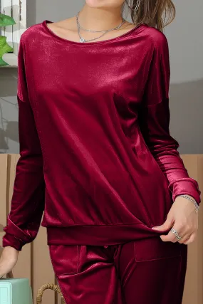 LONG SLEEVE WIDE ROUND NECK VELVET SWEATSHIRT Anti Pill Surface V-neck Shirt