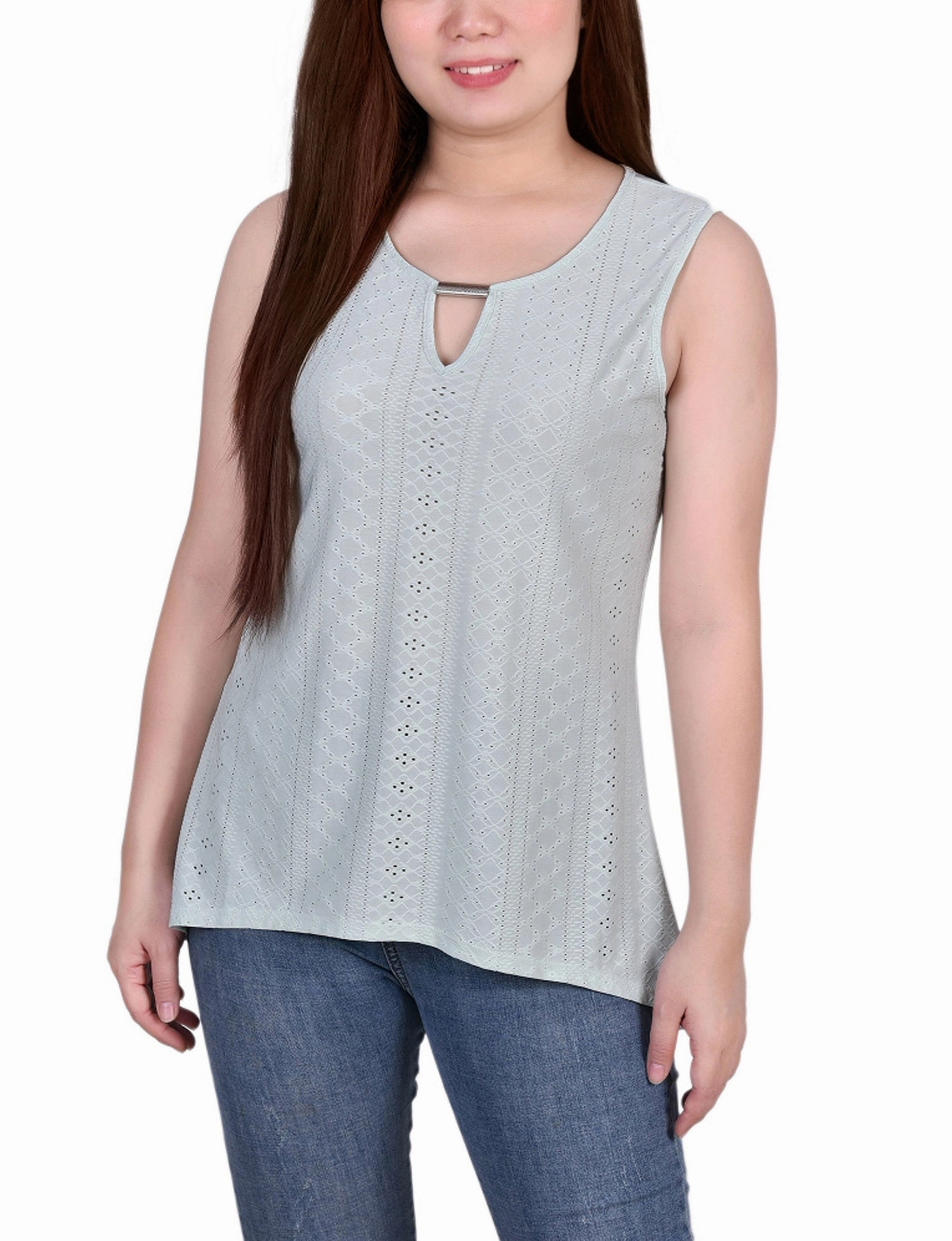 MultiPocketDesign Sleeveless Knit Eyelet Top With Hardware