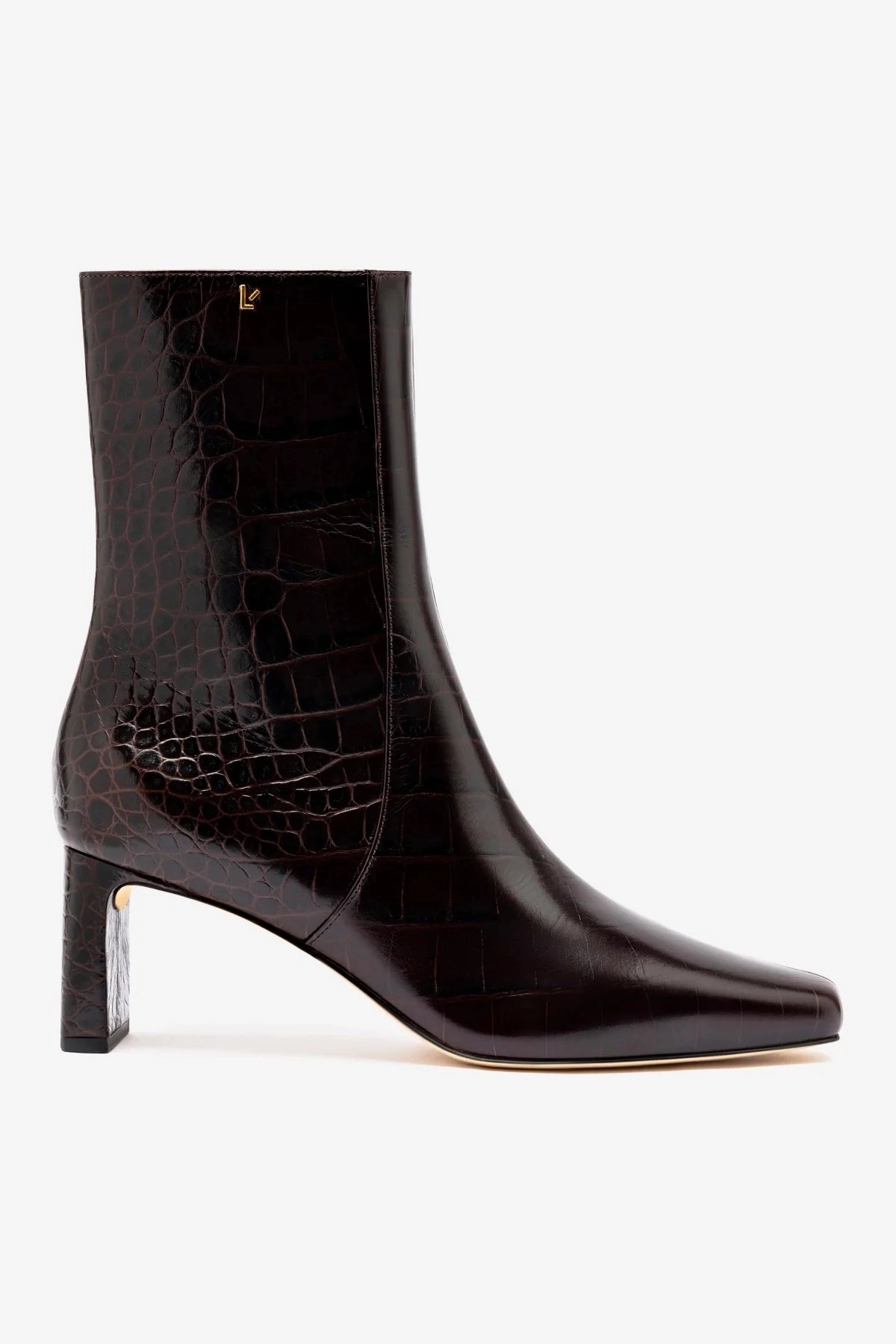 Alexis Bootie In Dark Croco Embossed Leather Arch Support Standing Workers mesh construction