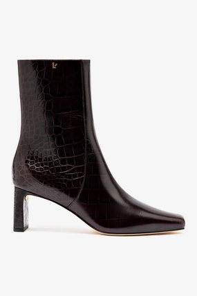 Alexis Bootie In Dark Croco Embossed Leather Arch Support Standing Workers mesh construction