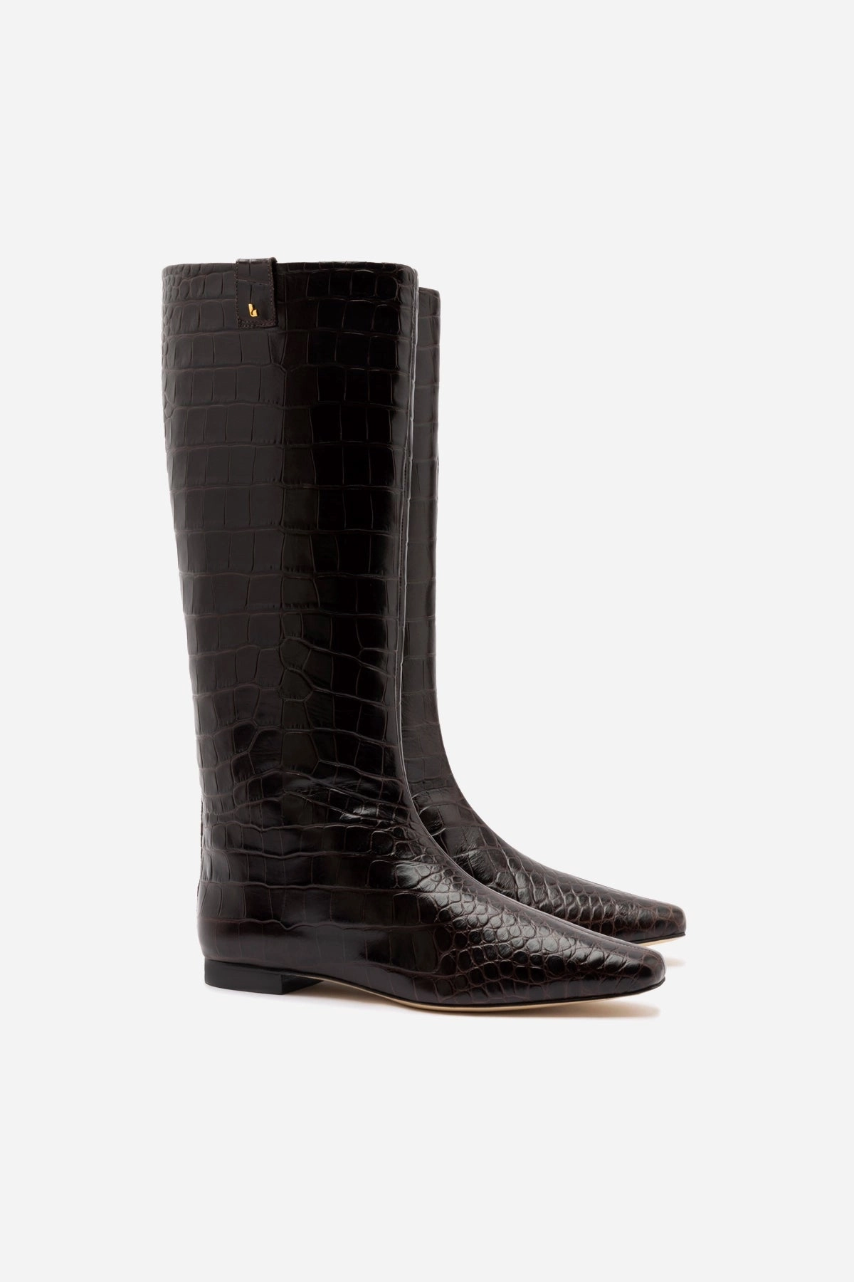 Alexis Flat Boot In Brown Croc Leather Seamless Inner Sleeve Minimalist Aesthetic Design