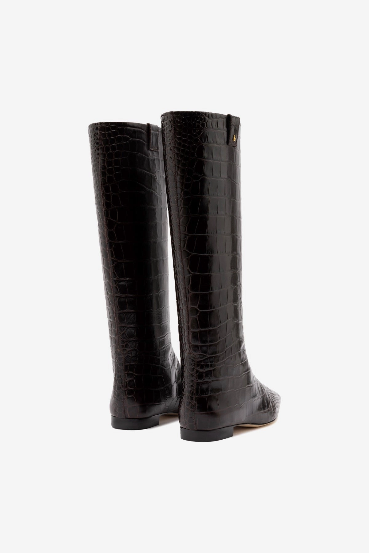 Alexis Flat Boot In Brown Croc Leather Comfort Strap