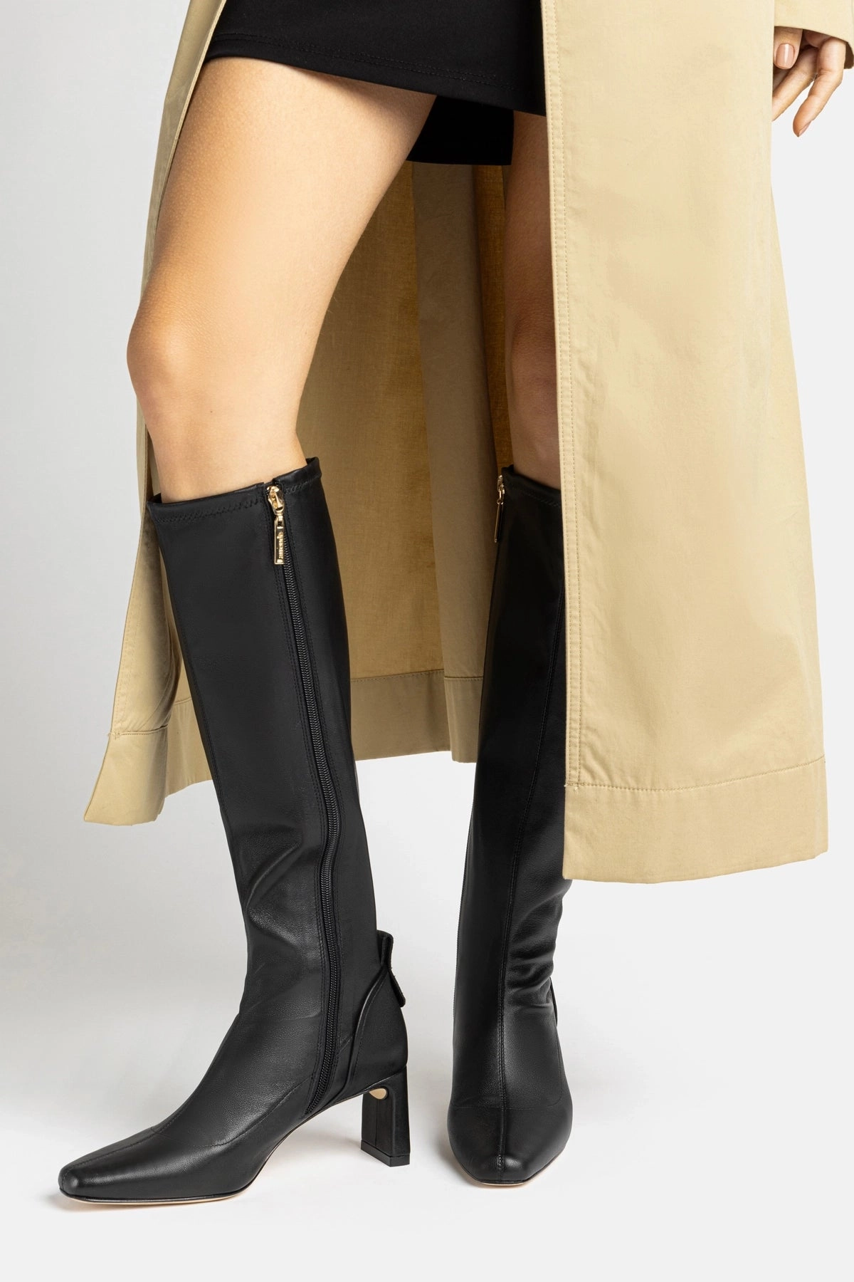 Alexis Hi Boot In Black Stretch Leather group walk