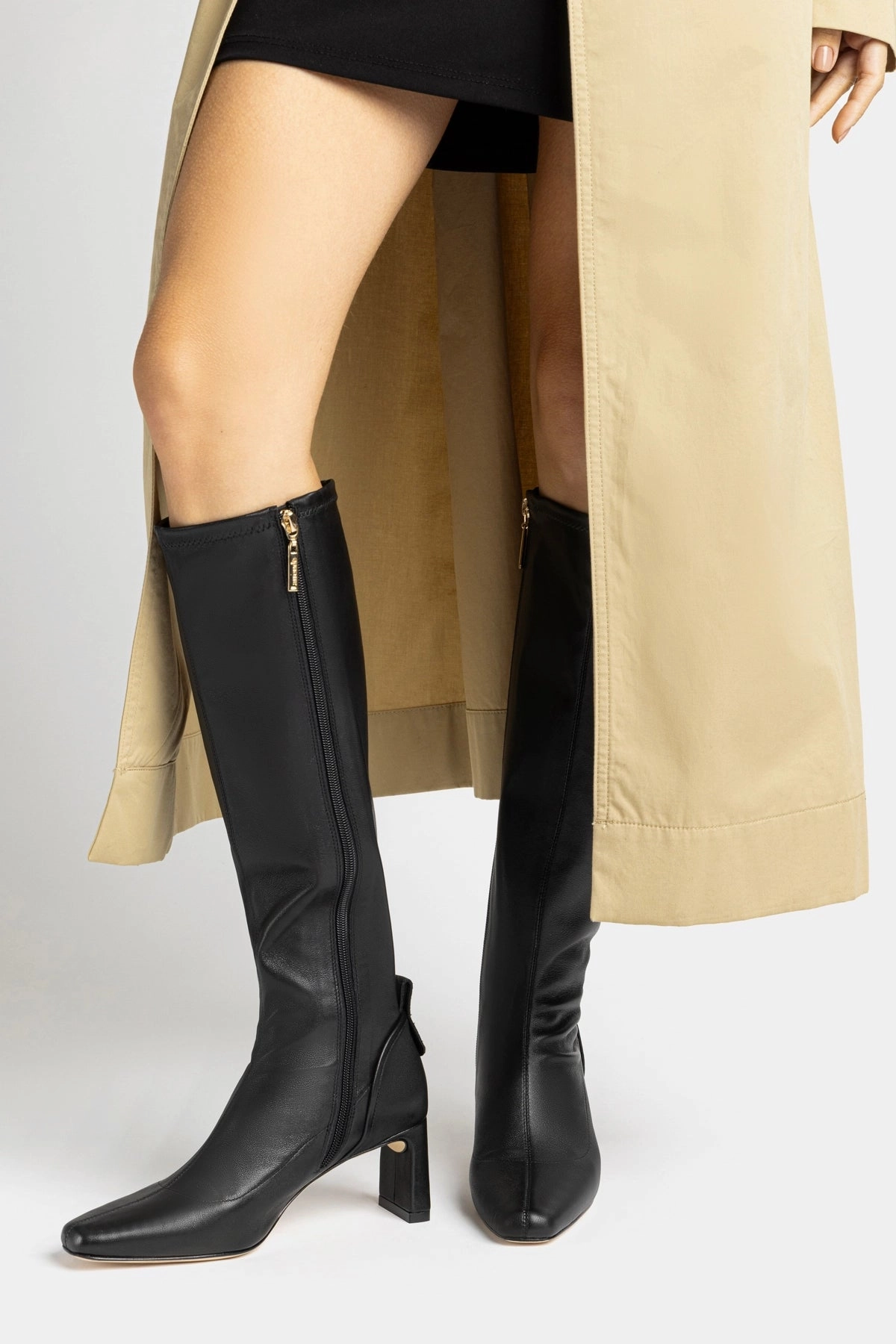 Alexis Hi Boot In Black Stretch Leather Padded Comfort Standing Workers