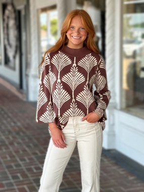 Anti Odor Treatment Abstract Printed Pullover Sweater in Brown