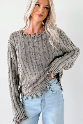 Unwritten Future Cable Knit Fringe Zenana Sweater (Brown) Hidden Zipper Closure Outdoor Wear