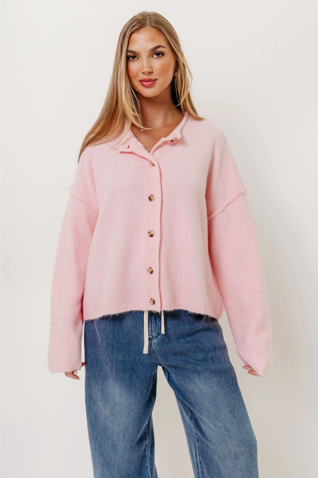 Sleeveless Top Self Fabric Tie Closure Kyla Cardigan Sweater in Ballet