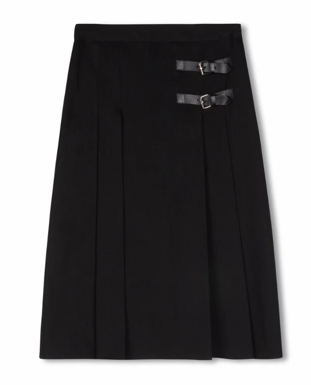 Shift Black Side Buckle Skirt W-22249 Luxury Finish Flared hem