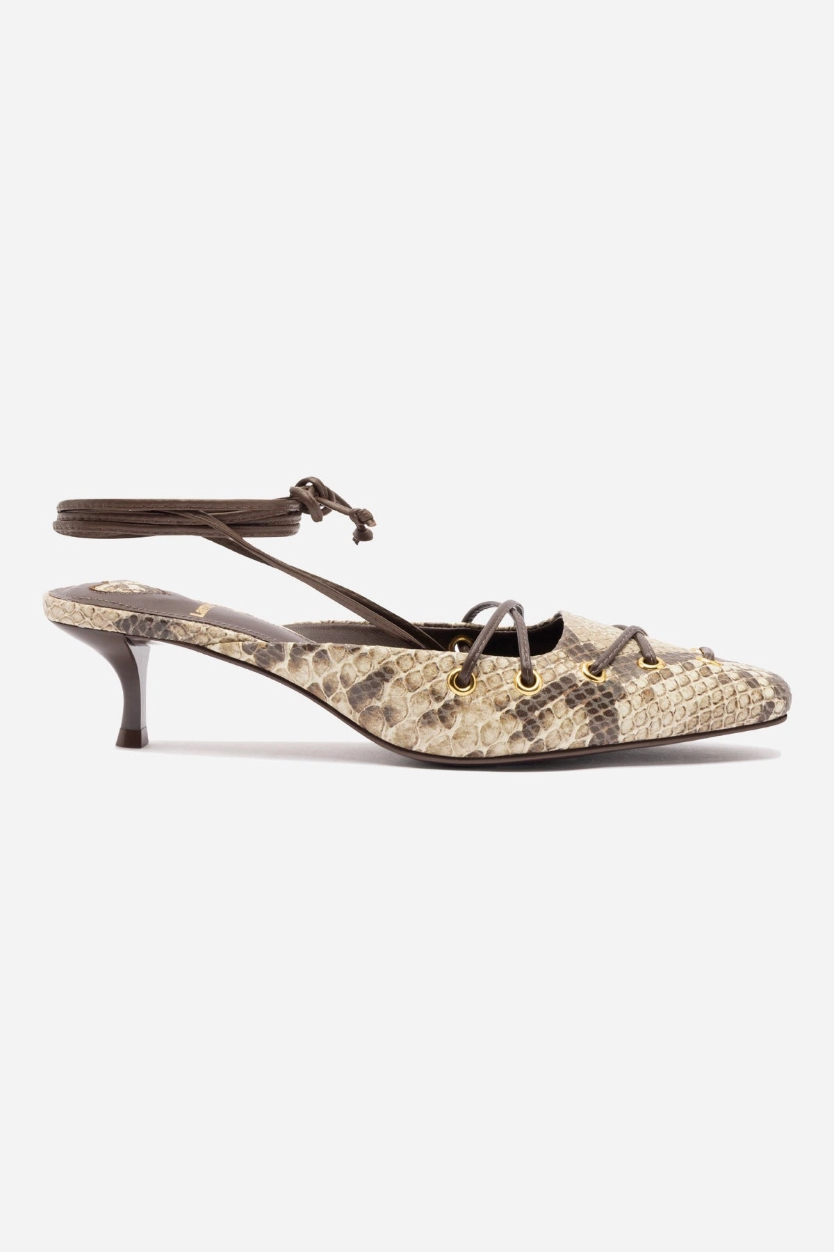 Enhanced grip Amal Lace Up Pump In Neutral Printed Snake