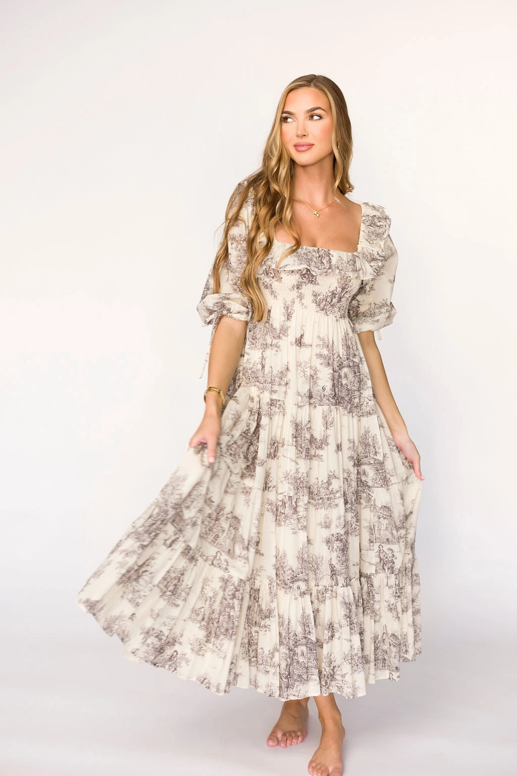 Amali Dress in Ivory - 100% Cotton & Bump Friendly Shore Time Evening Tone