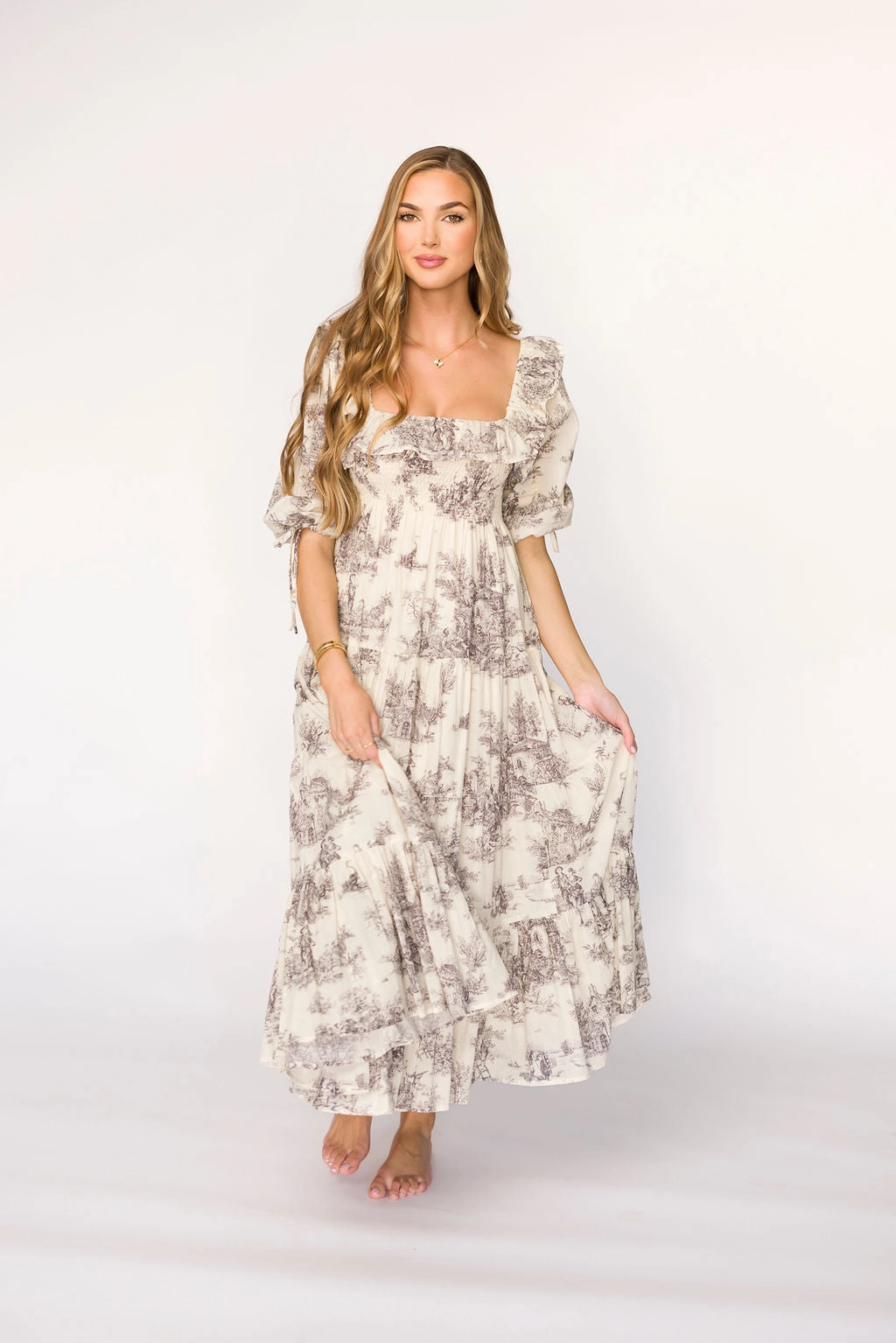 Amali Dress in Ivory - 100% Cotton & Bump Friendly Warm-Layer Glam Touch
