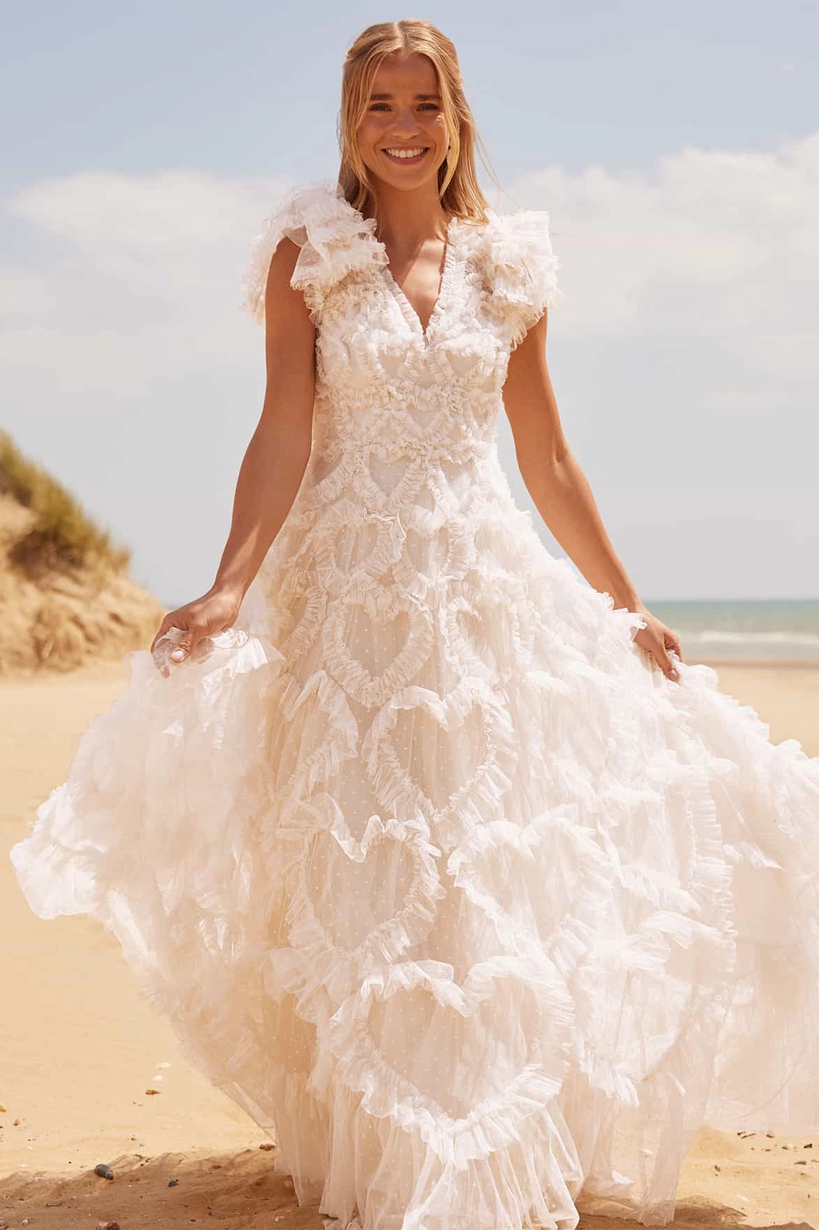 Light Coral Heart Glow Amorette V-Neck Gown