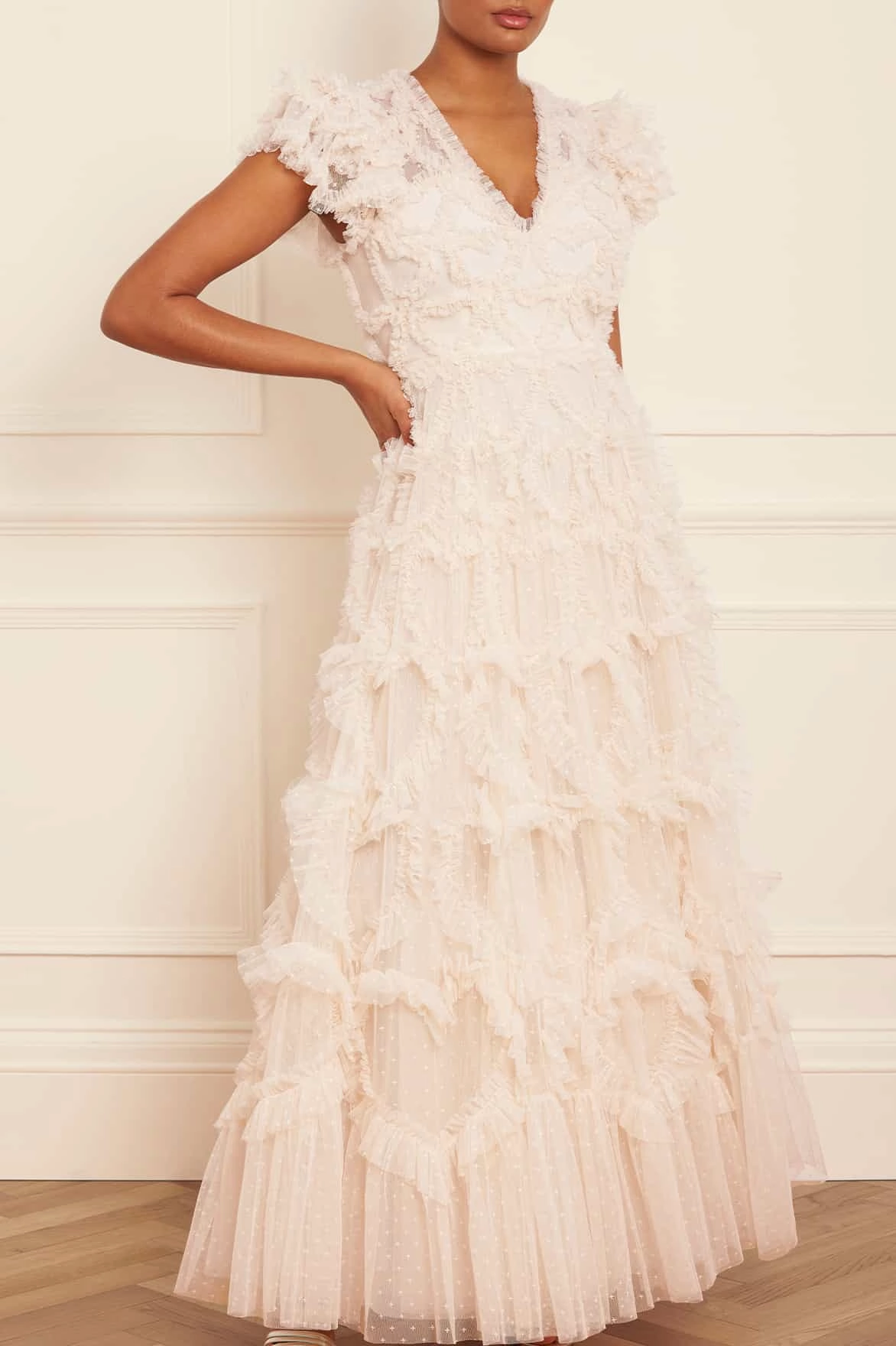 Draped Layer Amorette V-Neck Gown