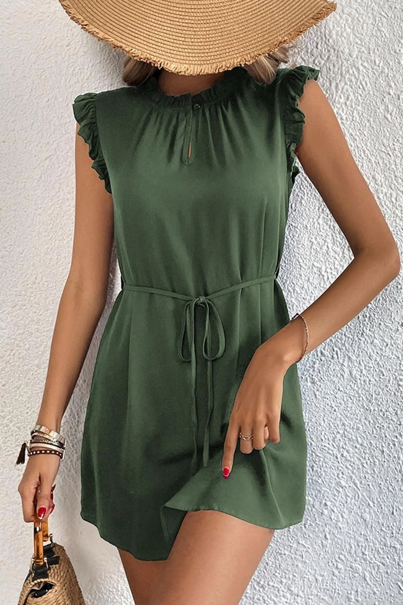 ANGEL WING SLEEVE WRINKLED NECK STRING WAIST DRESS Dreamy Flow Light Base