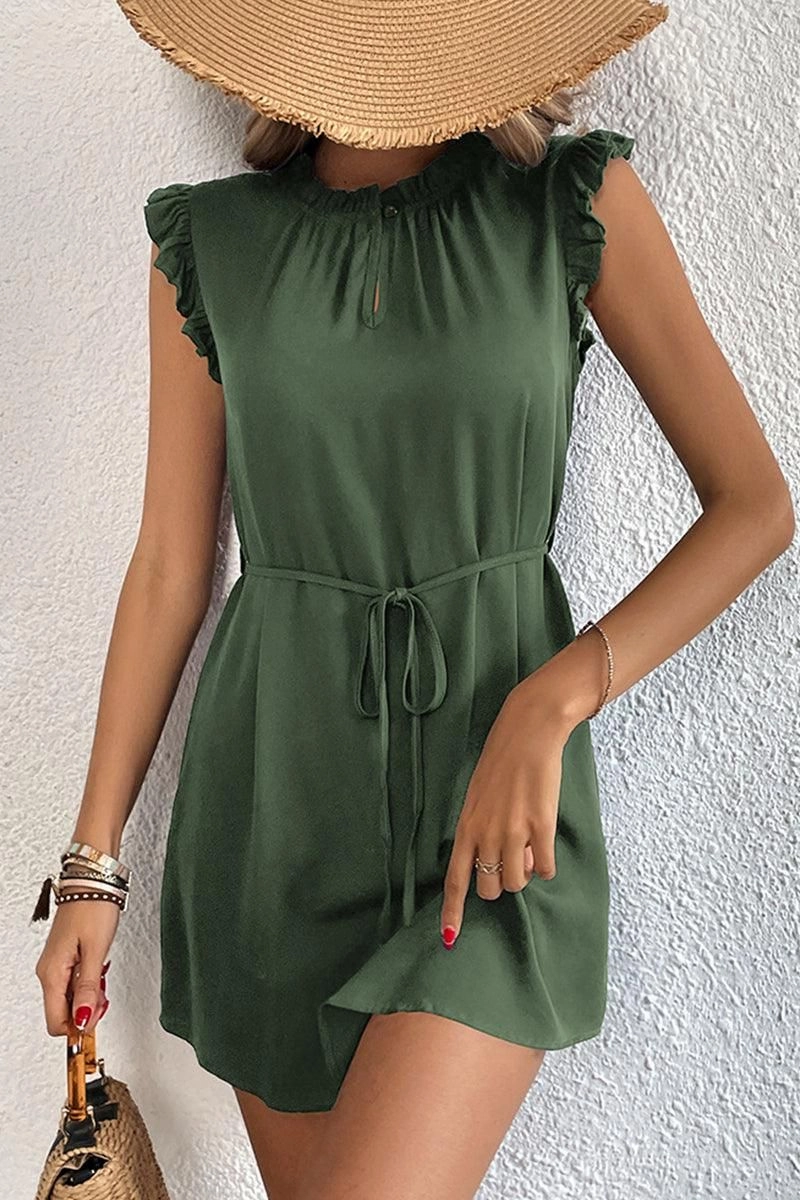 Versatile Fit Comfy Fit Wear ANGEL WING SLEEVE WRINKLED NECK STRING WAIST DRESS